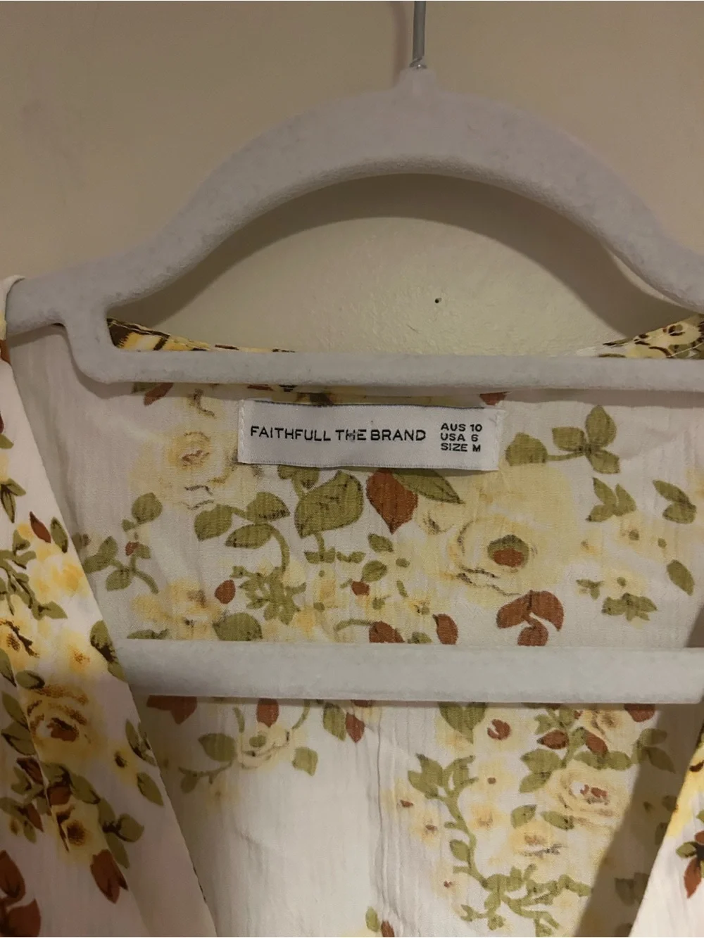 Faithfull the Brand White and Yellow Floral Wrap Top Sz 6
